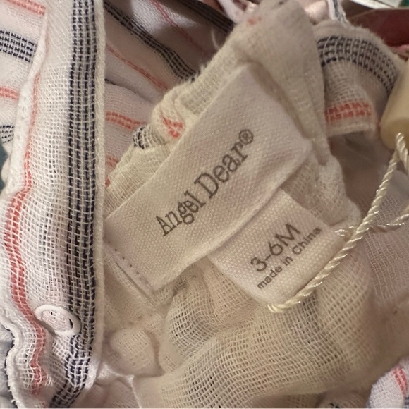 Angel Dear Muslin Retro Sunsuit Ticking Stripe Navy Clay NWT - Picture 3 of 5